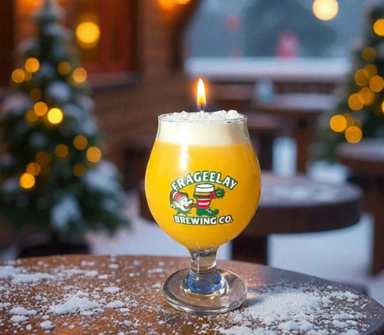 Frageelay Holiday Beer Candle hand poured Beer Candle by CW Candle Co. Brewery 